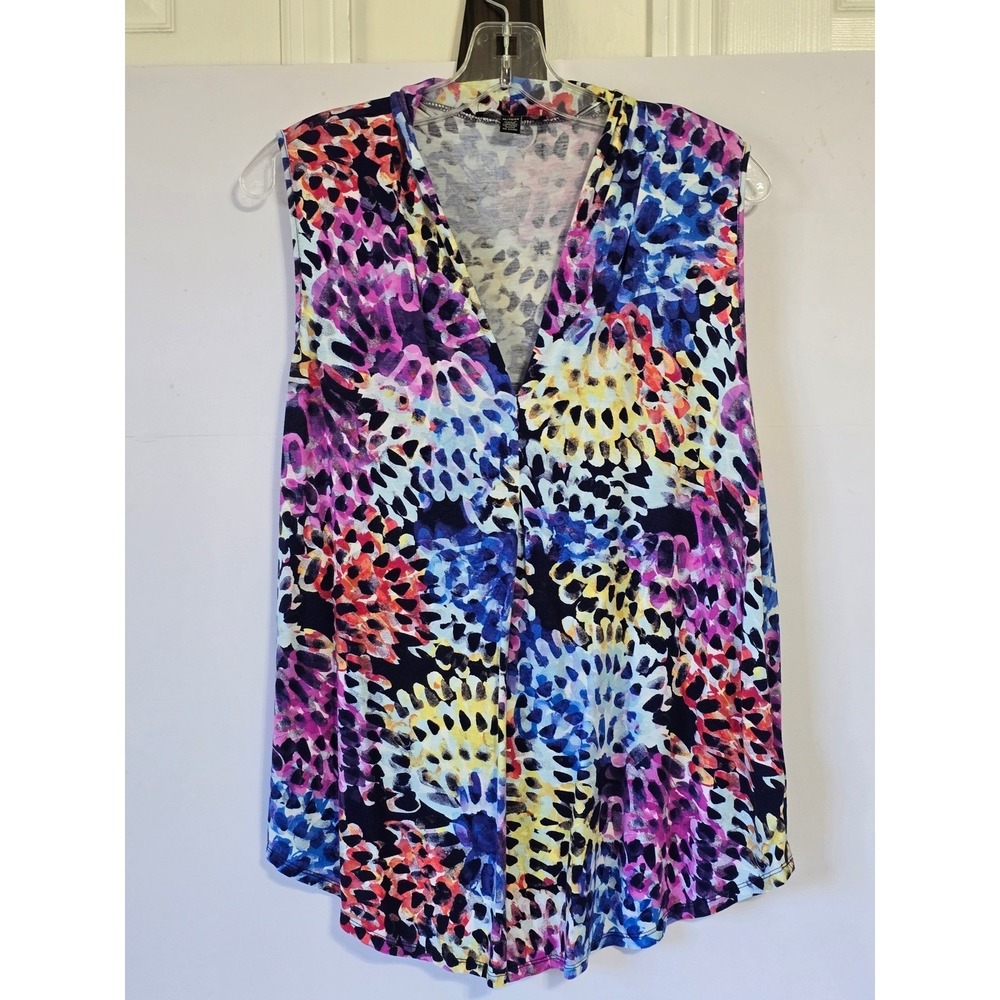 Cable & Gauge Mens XL Floral Knit Top Pink Blue Viscose Spandex Sleeveless Shirt